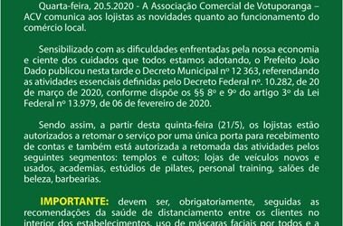 Comunicado ACV – 21/05/2020 – Retomada da Flexibilização