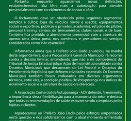 Comunicado ACV – Suspensão de flexibilização