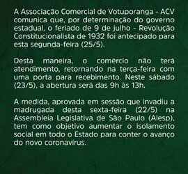 Comunicado – Feriado 9 de Julho